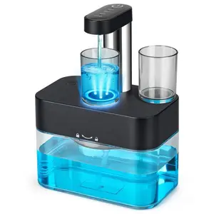 Upgraded Automatic Mouthwash Dispenser for Bathroom Accessories 17.6 Floz Dispensers with Magnetic Cups Adjustable Dispensing Levels Pink