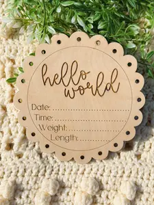 Scalloped Hello World Newborn Stats Sign