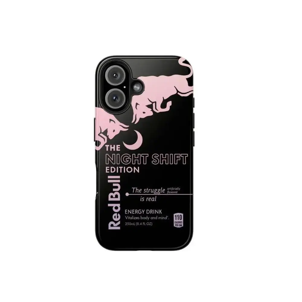 Red Bull Energy Drink Phone Case - Fun "Day Shift vs. Night Shift" Themed, Cute Glam Hyperrealism TPU Thermoplastic Polyurethane Protective Mobile Phone Accessory, Compatible with iPhone 17,16,15,14,13, Funny Day Shift & Night Shift Edition, Art