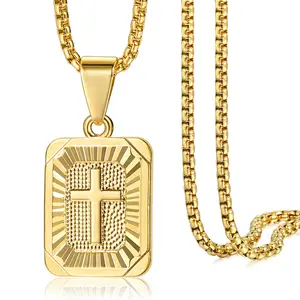Hermah Cross Pendant Necklace For Men Women Gold Filled Christian Charm Box Chain 18-24inch