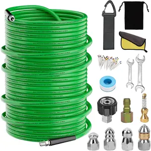 Sewer Jetter Kit for  Washer,Water Jet Drain Cleaning Hose with Corner Rotating Button Spring Nose 1/4" NPT Sewer Cleaning Tool High- Nozzles,5800 PSI 200 FT