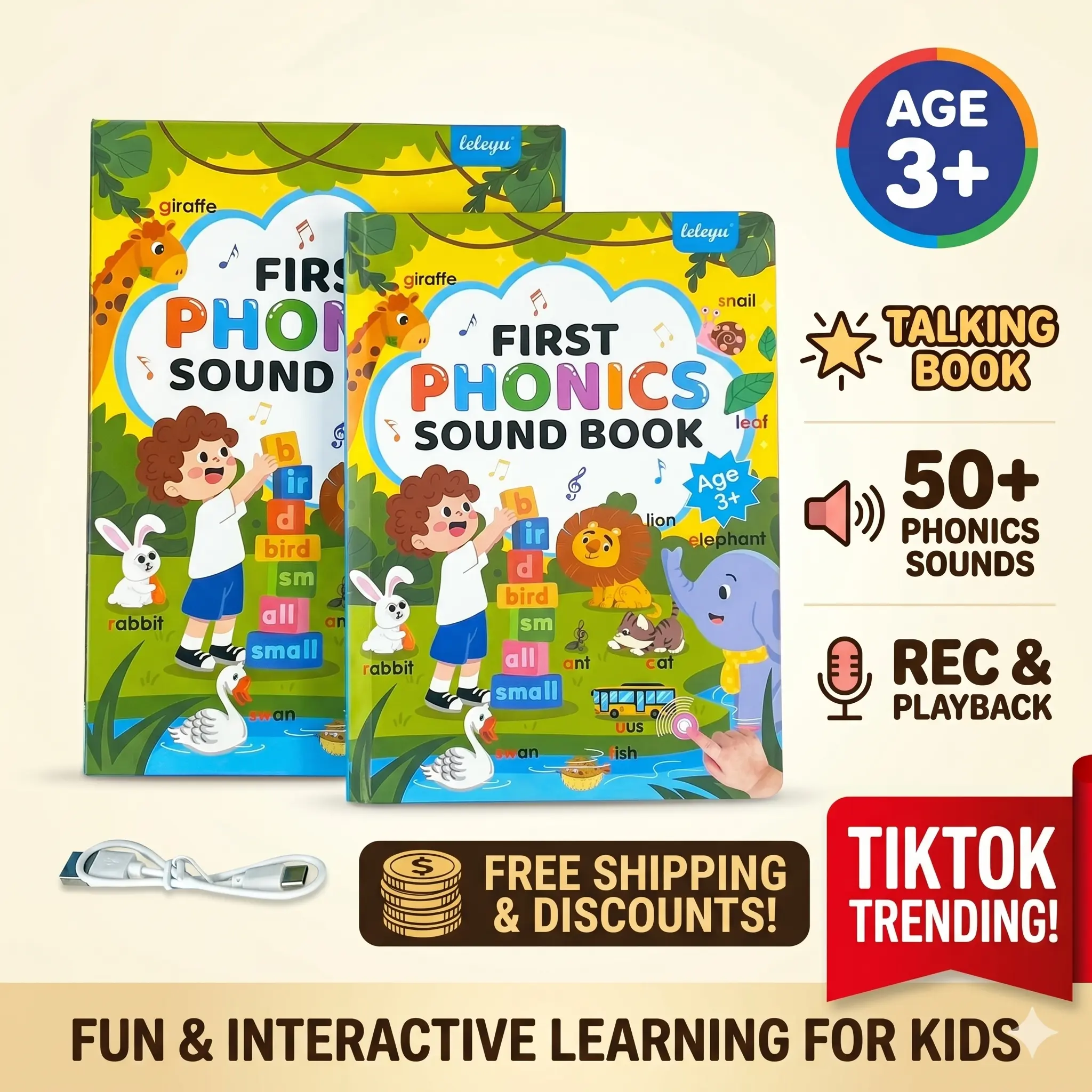 Educational Learning Toy for Kids Age 3+ IInteractive First Phonics Sound with Touch &Audio Learning, Early Reading Toy for Toddlers