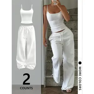 Women's Two-Piece Set Tank Top & Long Pants, Athleisure Wear Set, Outdoor High-End Slim Fit Fashion, Campus Sports Commuter Plain Color
