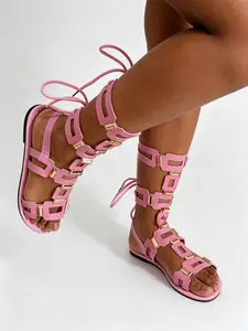 Women's Boho Roman Style Sandals, Adjustable Strap Flat Beach Shoes, Classic Open-Toe Summer Footwear, Ideal for Vacation and Shopping, Casual Flat Sandals