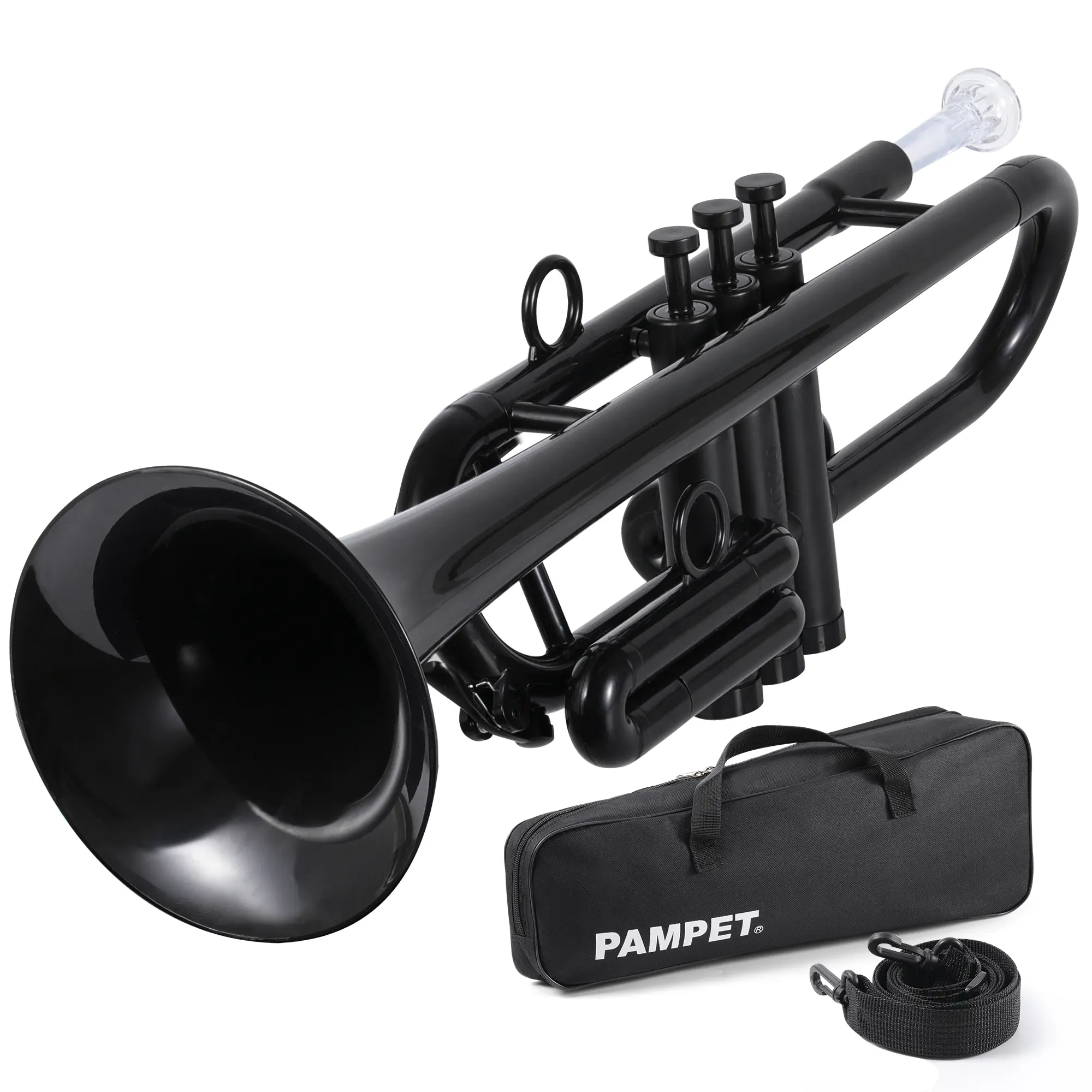 PAMPET Durable Plastic Trumpet Instrument C Key for Beginners Professional with Canvas Carry Bag & 2 Mouthpieces 3C 7C Portable Brass Bore Size 11.65mm Bell Size
