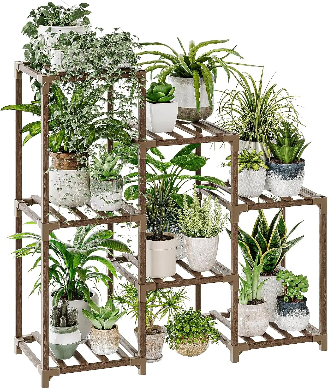 Bamworld Carbonized Weather-Resistant 3-Tier Vertical Floor-Mounted Ladder-Shape Plant Stand - Charred Wood Compartments Racks & Displays, Balcony-Ready Flower Pot Holder, Home Organizer for Beginners, Both Indoor/Outdoor Use