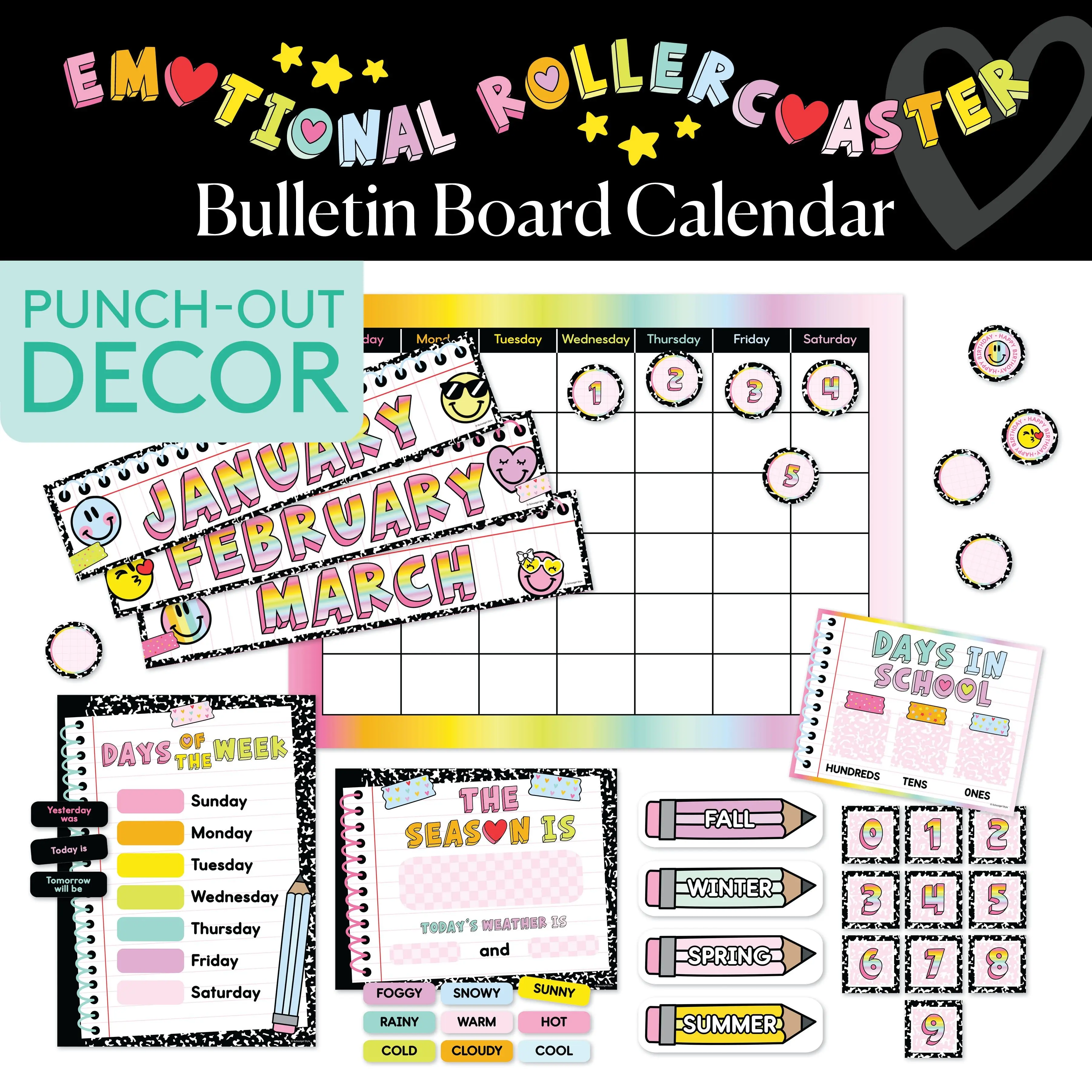 Rainbow Pastel Calendar Bulletin Board | Emotional Rollercoaster