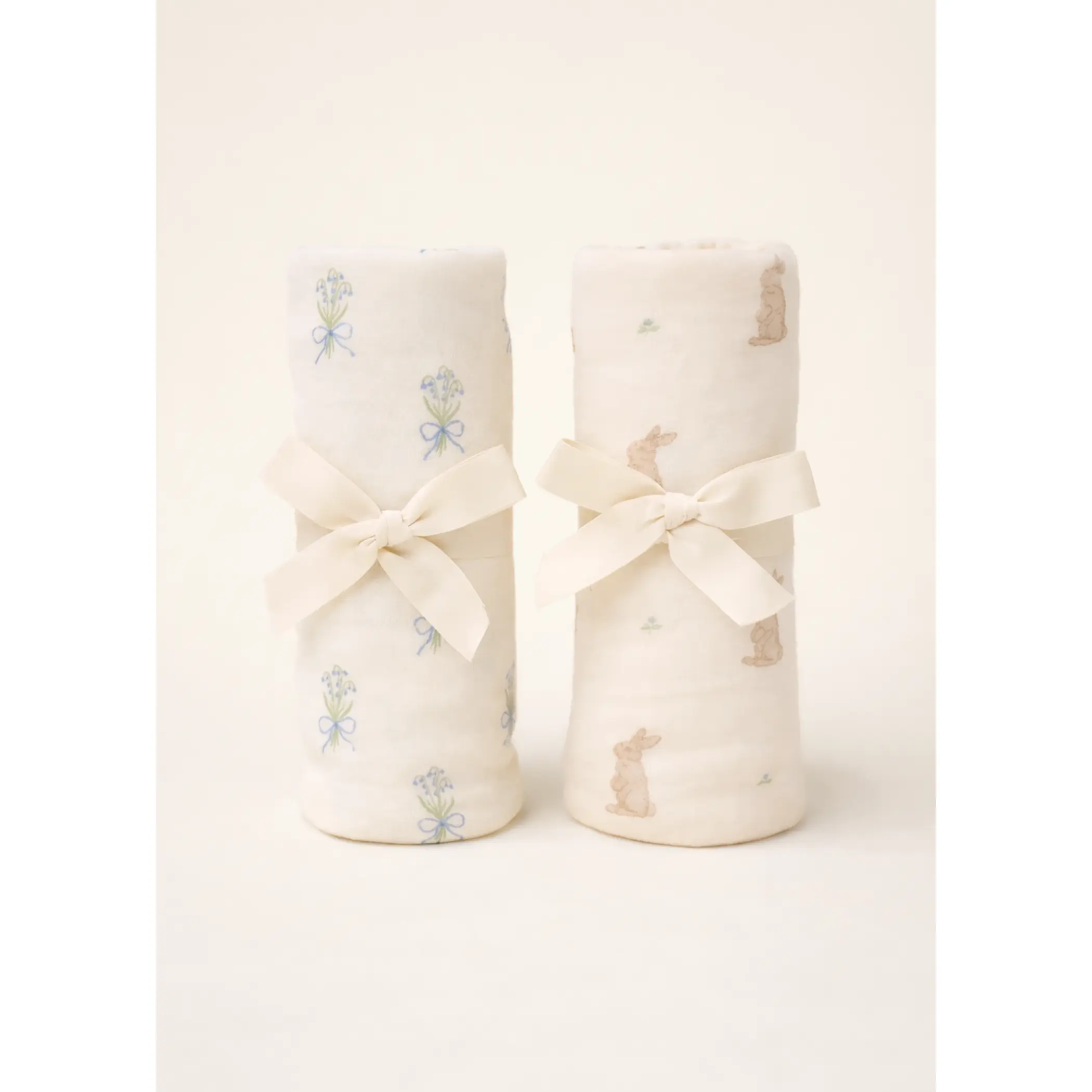 Bunny & Lily of the Valley - Jersey Swaddle Blanket Set