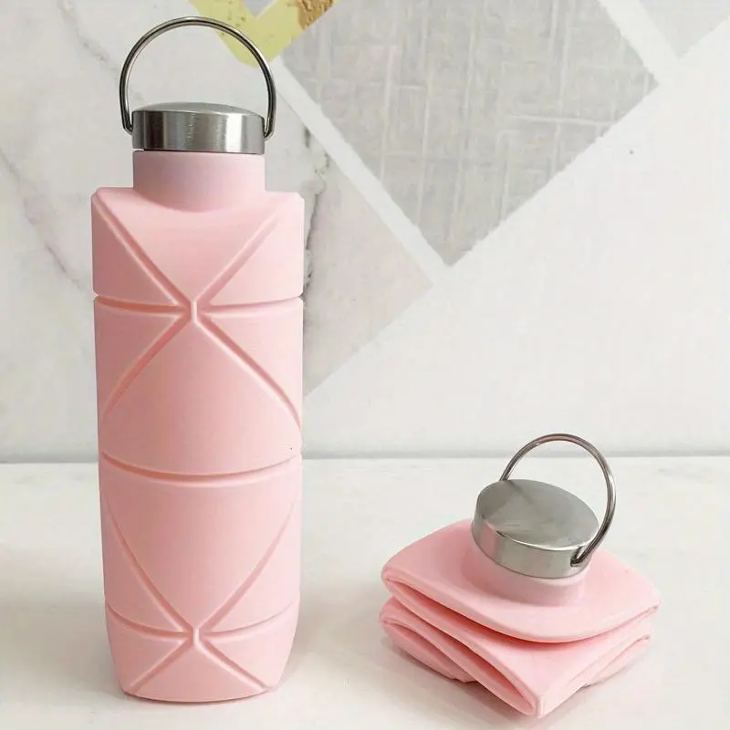 Portable Silicone Water Bottle, Foldable Leak Proof Sports Drinkware with Handle, Washable Reusable Mug, Lightweight Cup for Outdoor Camping Hiking, Insulated Sports Bottle