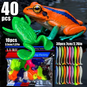 40pcs frog lure 2 types of soft bait size mixed color combination set, fishing soft bait suitable for black bass, trout and other fish with realistic design for both freshwater and saltwater.