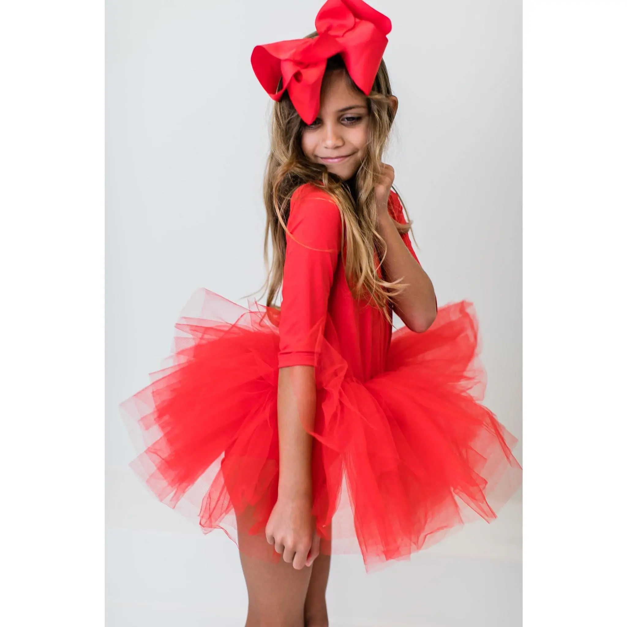 Red 3/4 Tutu Leotard For Toddler & Girls - Sleeveless Baby Girl Frock - Fancy Summer Outfit For Dance ,Party & Outdoor Wear - Kids Fashion