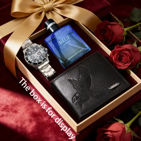 Valentine's Day Gift Set for Him with Elegant Watch, Stylish Wallet, and Romantic Perfume, Perfect Choice for Showing Love