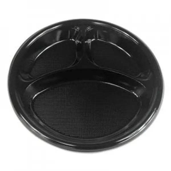 Boardwalk BWKPLTHIPS10BL3 10 in. Hi Impact Plastic Compartment Dinnerware Plate, Black