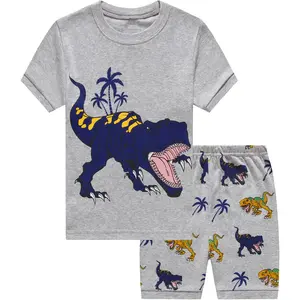 Little Boys Short Set Pajamas for Boys 100% Cotton Toddler Train Dinosaur Sleepwear Summer Clothes Size 2-7T