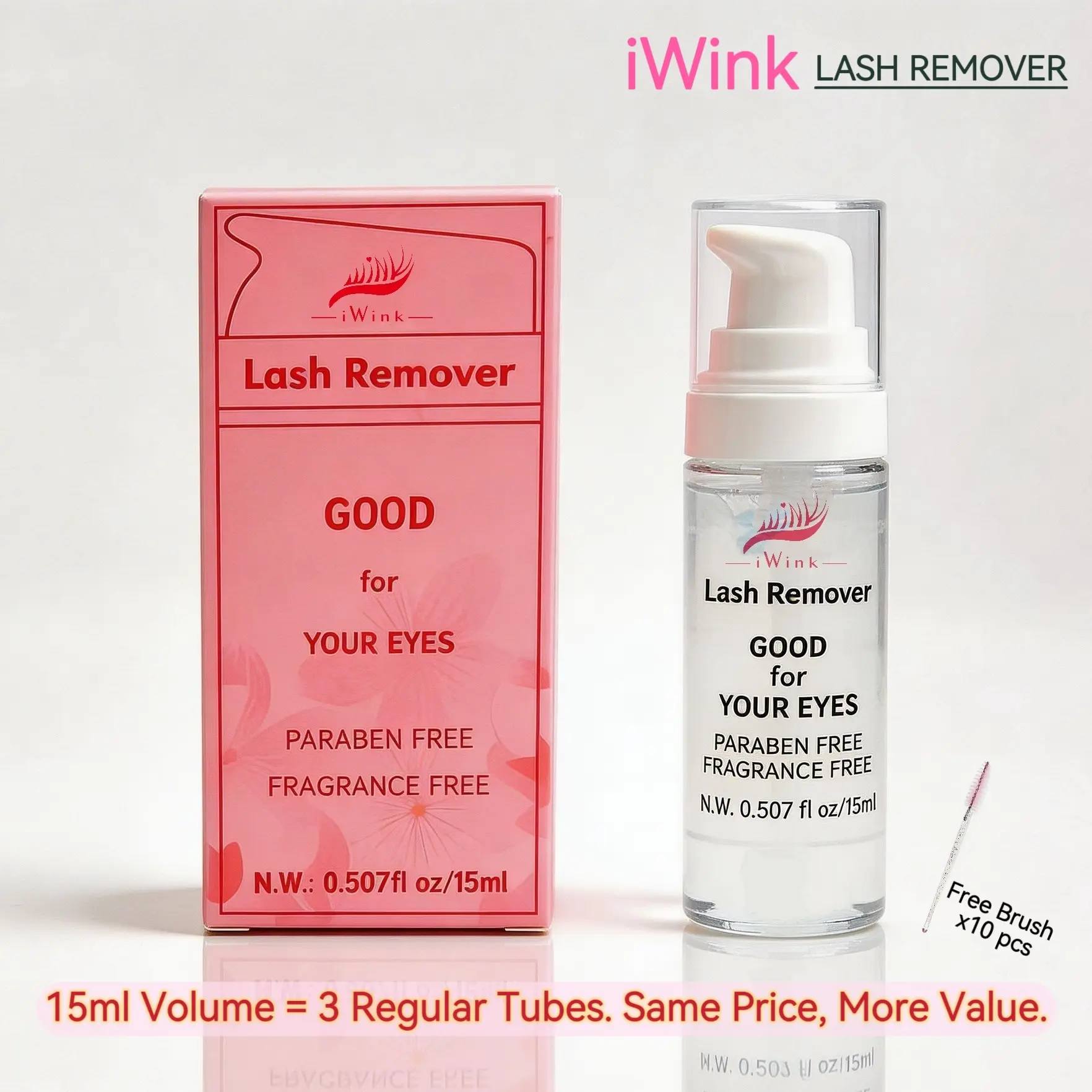 iWink 15ml Cosmetic Lash Remover - Beginner-Friendly, Non-Irritating, Non-Toxic, Fragrance-Free, Cruelty-Free Gentle Quick-Acting Solution for Cluster Lashes with Applicator for DIY Makeup Removal