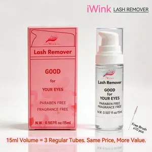 iWink Lash Remover 15ml for Cluster Beginner Friendly DIY Makeup Cosmetic Lashes Remover, Zero Irritation, Large Capacity, Quick Lash Bond Remover glue remover bond seal remover applicator Solution Gentle eyelash makeup speedy mascara remover