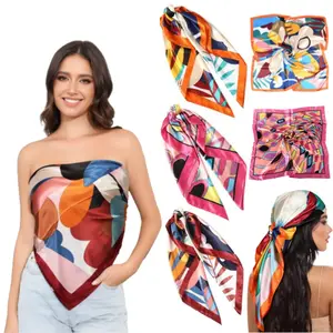 3 PCS Polyester 35" Square Large Satin Hair Scarves, Colorful Fashion Accessory Suitable for Casual Outings, Silklike Texture, Elegant Craftsmanship
