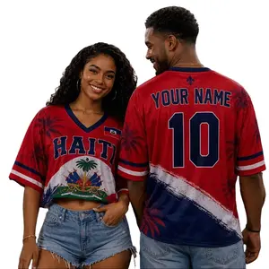 Custom Haiti Soccer Jersey, Personalized Matching Family Jersey, Crop Top & Kids Fan Shirt