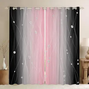 Pink and Black Living Room Curtain, Strip Lines Decorative Curtain, Ombre Pearl Printed Blackout Curtains, Geometric Bedroom Window Fabric