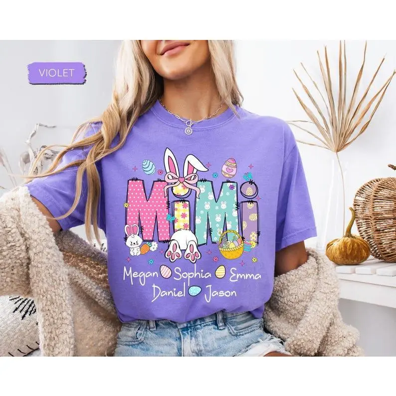 Personalized Grandma Easter Shirt, Easter Mimi With Grandkids Names,  Easter Grandma Shirt, Grandma Easter Gift, Easter Gift for Nana Mimi
