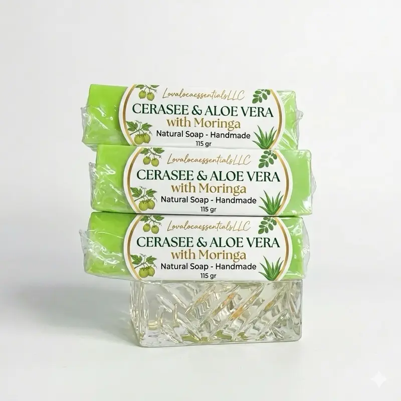 3pcs soap asosi 100% Organic Cerasee Detox Soap Pack with Aloe & Moringa - NaturalFacial Cleanser for Oily Skin, Acne, Blemishes, Gentle Daily Moisturizing & Skin Repair, Antioxidant Boost