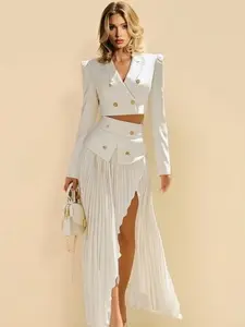 LikeMyChoice 2-Piece Preppy Blazer & Pleated Skirt Set Modern Cropped Tailored Blazer High-Waisted Mini Skirt for Office School & Streetwear - Womenswear Clothes