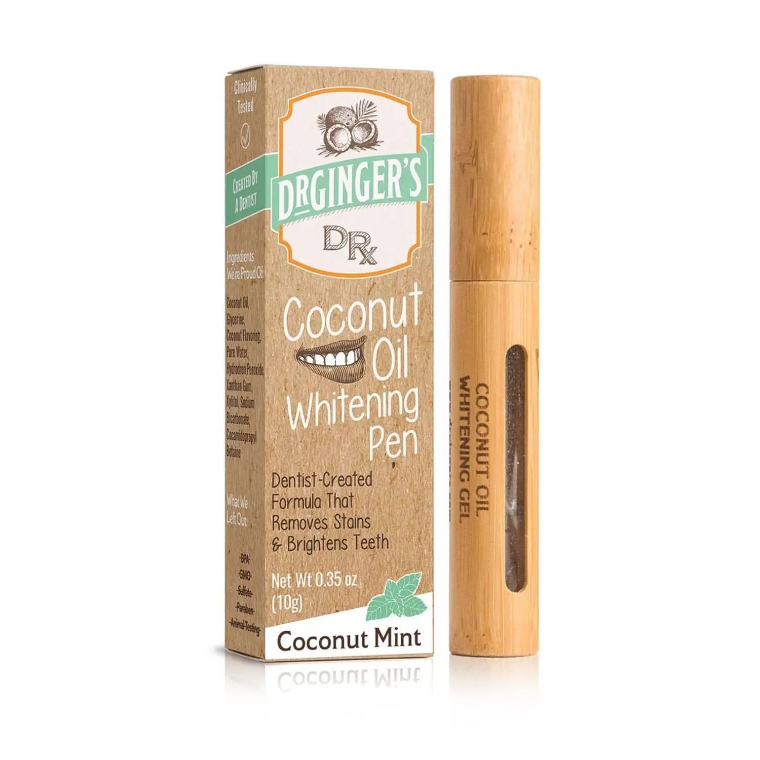 Dr Ginger's Coconut Oil Whitening Pen | Gentle Formula for Sensitive Teeth & Gums, 40 Uses, No Rinsing, 1-Minute Application, Coconut Mint Flavor, Oral Care
