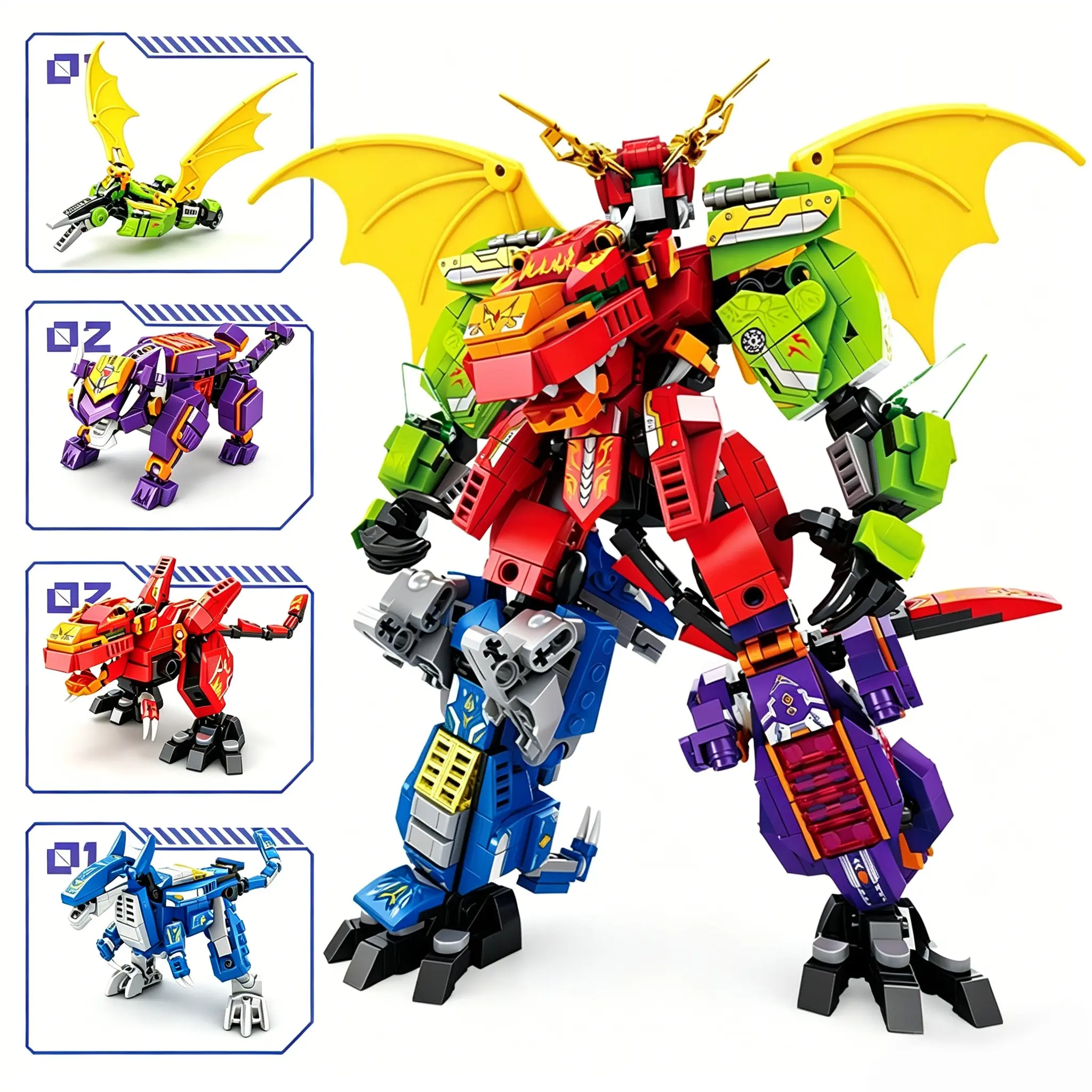 904pcs Dinosaur Mech Set, 4-In-1 Building Block Toy, Model Building Set, Educational Construction Kit, Fun Stem Activity for Kids, Creative Playset, Mecha Model Kit