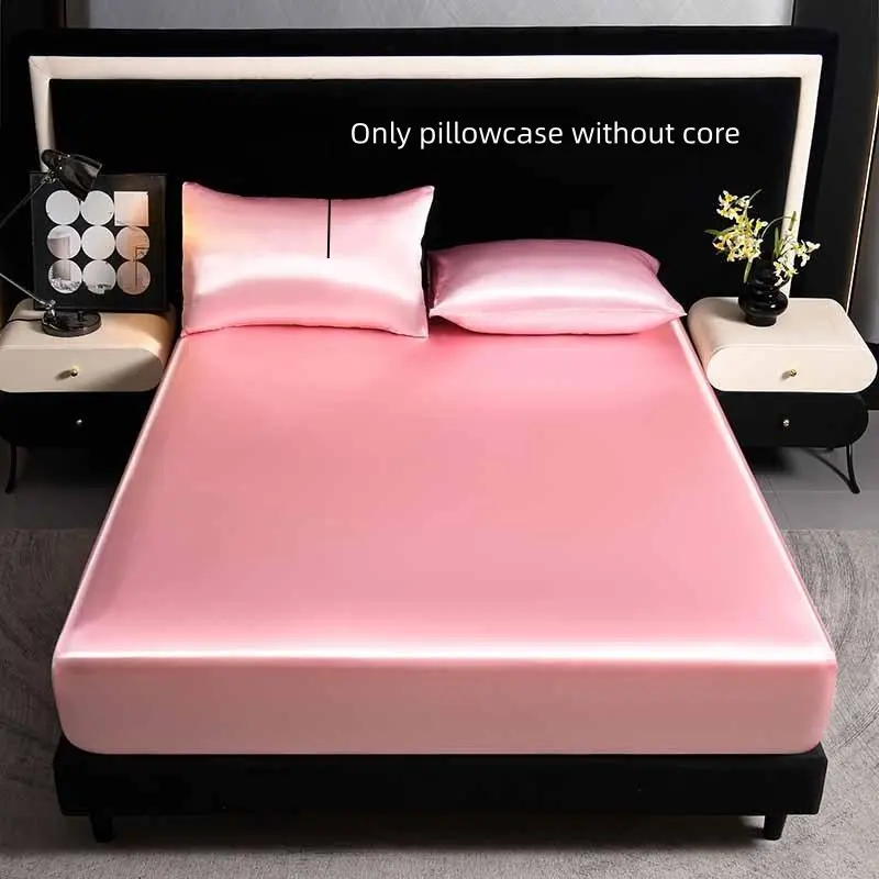 2/3Pcs Silky Satin Solid Color Bed Sheet Set, Breathable Cooling Sheets, Durable Sheets, Soft Fitted Sheet, Skin-Friendly & Breathable, Mattress Cover, Silk-Like Bedding for Bedroom/Hotel, Multiple Sizes Available, Bedsheets