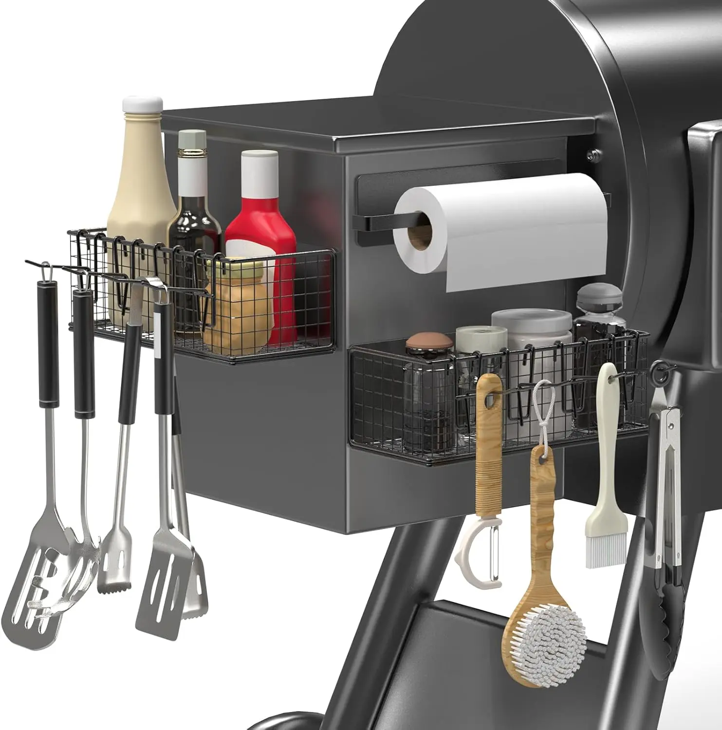 Magnetic Steel Storage Bins & Paper Towel Holder, Barbecue Accessories for Traeger Smoker Grills (Ironwood 885, Pro Series 34, 22, D2 575, 780, 650), Z-Grills, Pit Boss Utensils  grill season