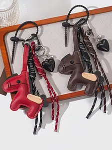 Lucky Horse Bag Charm Keychain, Mini Horse Pendant with Heart Charm, Handwoven Braided Rope Bag Accessory, Stylish Key Holder for Women, Handbags, Backpacks & Keys, Perfect Gift for Horse Lovers, Good Luck Wealth Symbol, Red/Brown Color Options