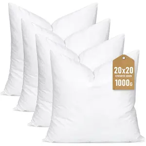 Synthetic Down Pillow Insert, 20x20 Down Alternative Throw Pillow Insert. Ultra Soft Fluffy Sleeping Pillow with  Cotton Cover, Decorative Pillows Set of 4-White.