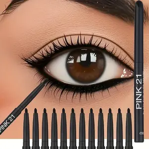 12-piece set of black gel eyeliner pencils, Eye makeup product - smudge-proof, long-lasting, easy to apply, with a matte quick-dry formula, suitable for creating stage makeup looks, natural brows, and eye makeup, ideal for makeup enthusiasts