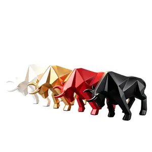 Creative Geometric Bull Sculpture, Resin Material, Durable Decorative Art, Office Desk, Living Room, Bar Cabinet, Multiple Colors Available