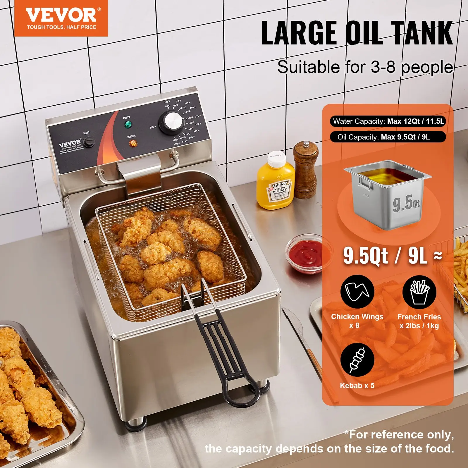 【summerfinds】VEVOR Commercial Stainless Steel Countertop Deep Fryer with Basket, 1750W, 12Qt/11.5L Automatic Power-Off Fryer, Father's Day Gift Option, Automatic Power-Off Fryers, Stainless Steel Fryers