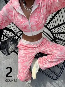 Women's Camo Sportswear Set, Casual Outdoor Wear, Comfortable Trendy Travel, Vintage Y2K Street Style, Versatile Commuter Fashion, Yoga Tracksuit Set