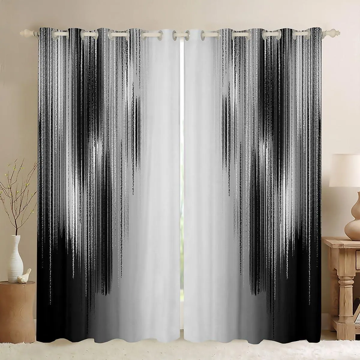Grey and Black Curtains for Bedroom Living Room (2 Panels ) Modern Art Darkening Drapes Decor Vintage Messy Rust Blackout Curtains Gradient Stryle Window Treatments