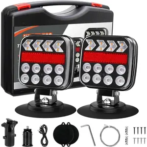 Wireless Trailer Light Adjustable Magnetic LED Trailer Light with Reflector Rechargeable Trailer Tail Light Kit Suitable for Trucks, Boats, RVs, Campers IP67 Waterproof