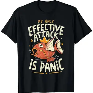 Unisex Vintage Classic Retro Short-Sleeve T-Shirt - Funny "Effective Attack Is Panic" Graphic, Casual Anime Streetwear Sports Top Crewneck Breathable