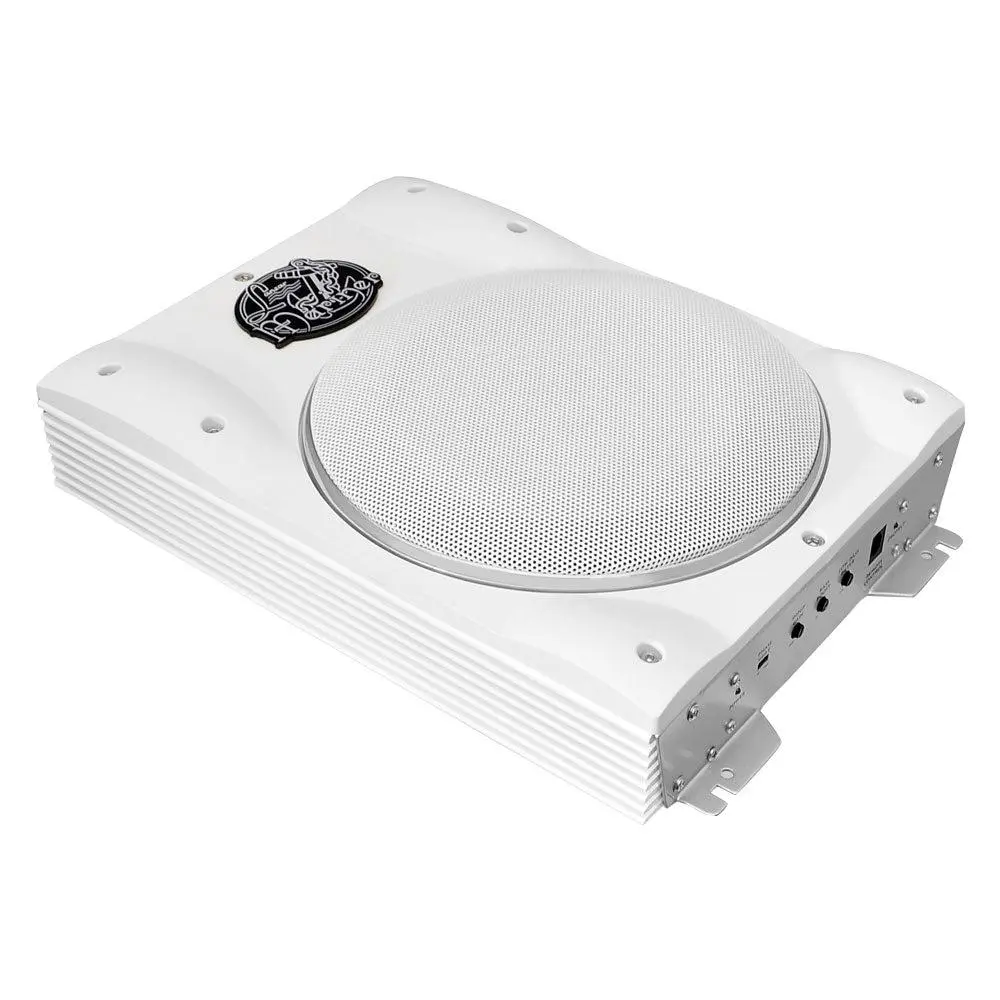 8" Slim Marine Subwoofer System | 1000W Max Powered Subwoofer with Built-in Amplifier, Remote Level Control, RCA Low & High Level Input & Overload Protection - Compact Marine Audio System for Boat & Car