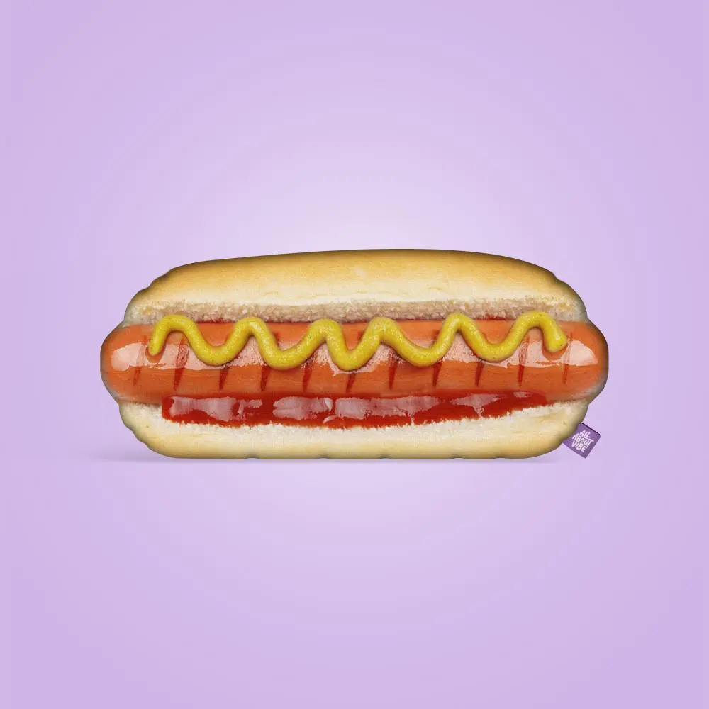 Hotdog Pillow | All About Vibe – Realistic 3D Hot Dog Throw Pillow for Couch & Bed Decor | Ultra-Soft Plush, Funny Foodie Gift, Made in USA