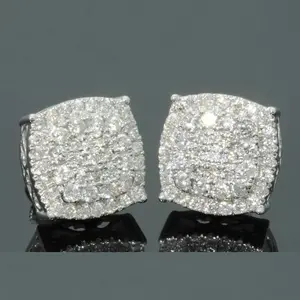 Oversized Hip Hop Earrings, 12mm Geometric Square Studs with Full Pavé AAA Cubic Zirconia for Men & Women, Anti-Slip Backings