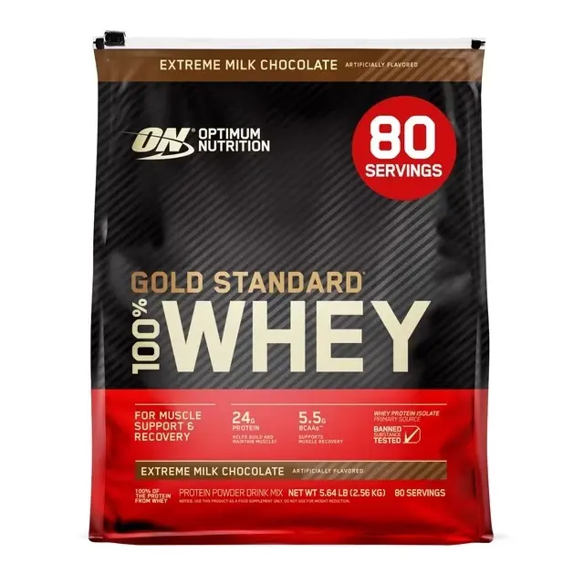 OPTIMUM NUTRITION Gold Standard 100% Edible Whey Protein Powder - Extreme Milk Chocolate Flavor, 5.64lbs Large Pack, 80 Servings, Athletic & Youth Fitness Supplement for Muscle Recovery & Body Health