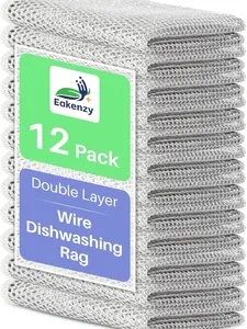 12 Pack Steel Wool Scrubber, Double Layer Non-Scratch Wire Dishcloth, Multipurpose Kitchen Towels, Dish Cloths for Washing Dishes, Cleaning Supplies for Sinks, Dishes, Stove Top, 7.87*7.87 Inch
