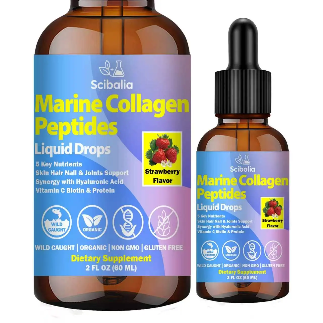 Marine Collagen Peptides Liquid Drops, Hydrolyzed Multi Type I & III Collagen w. Hyaluronic Acid Biotin Vitamin C for Joint, Skin, Hair & Nail, Liquid Marine Collagen High Absorption for Women Men