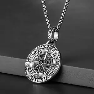 Men's Stainless Steel Compass Pendant Necklace 60cm with Unique Compass Design, Hip-Hop Fashion Medallion, Gift for Any Occasion