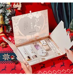 9-Piece Gift Box with Foundation Lipstick Cushion Loose Powder Mascara Perfume Primer Set for Daily Beauty & Self-Care Hydrate Smooth