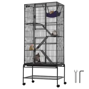 VEVOR 69" Rolling Metal Ferret Cage, Large 4-Tier Critter Nation Cage, Small Animal Cage with Ramps & Tray, Easy to Set up for Pet Rats, Hamster, Guinea Pig, Chinchilla, Squirrel, Hedgehogs, Bunny