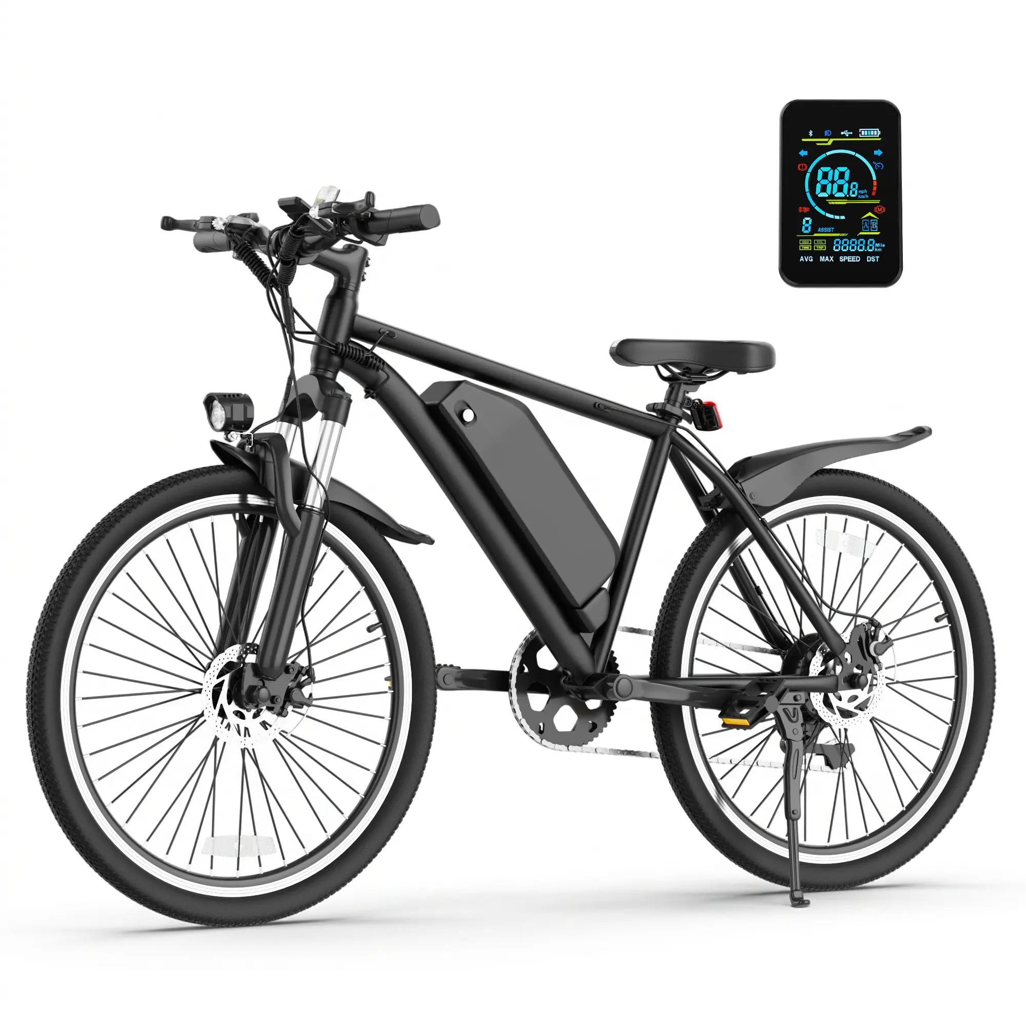 26-Inch Fat Tire Electric Mountain Bike for Adults - High-Carbon Steel E-Bike, 350W Motor, 48V/9.0Ah Removable Lithium-Ion Battery, 7-Speed Shimano, Front Suspension, Double Disc Brakes, 22 MPH, LED Display, Fits 5'2"-6'4" dual ebike, Sturdy, Fastcharging