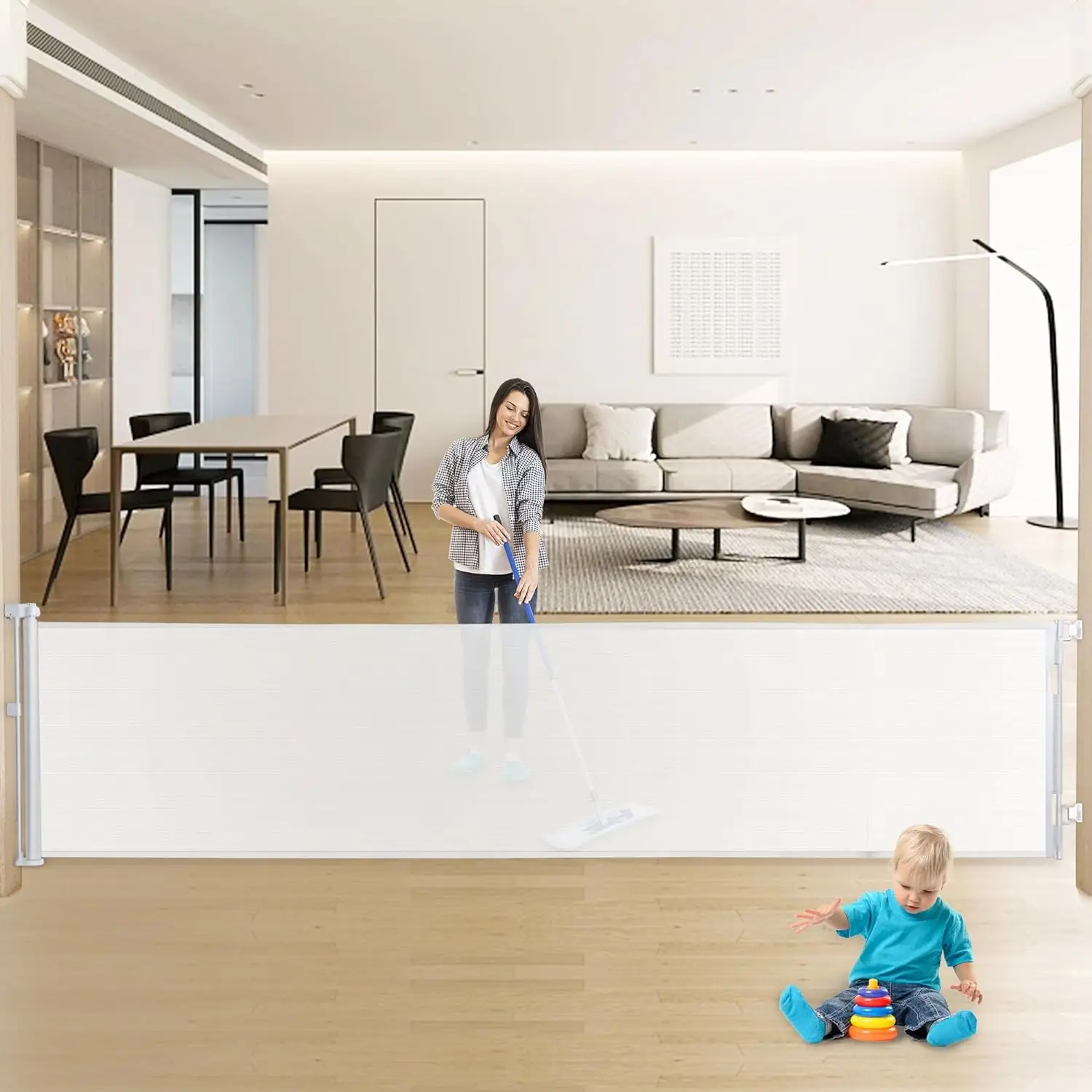 Rengue 140 Inch Retractable kids Gates, Extra Wide kids Gates for Large Openings, Mesh Dog Gate Retractable, Safety Gates for Kids or Pets, Extra Long